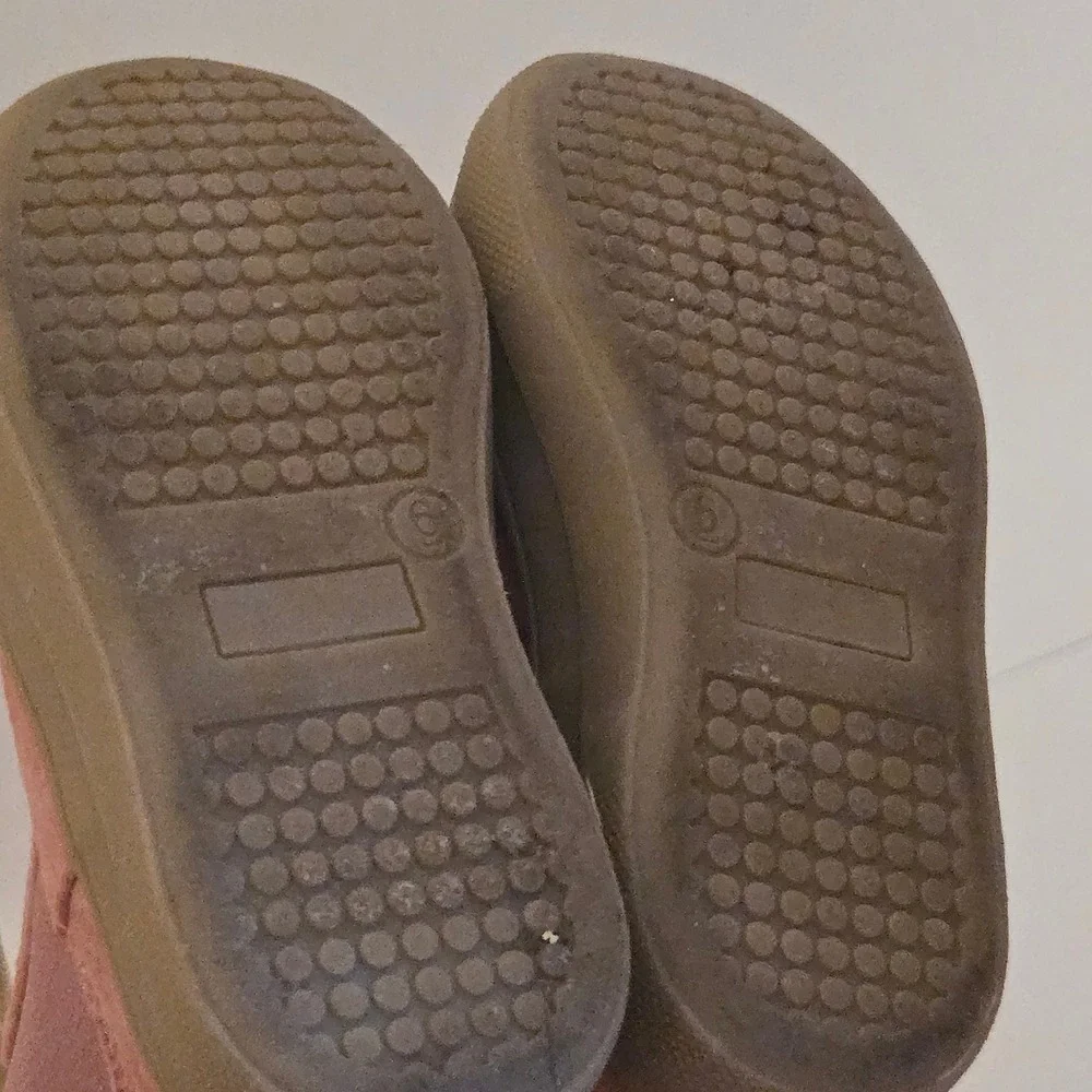 Gap Kids Pink Suede Gold Polka Dot Chelsea Boots Side Zip Ankle Shoes Size 6